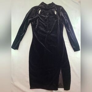 ENFOCUS STUDIO Women's Black Velour Feel Long Sleeve High Neck Dress - Size 14